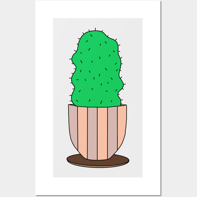 Cute Cactus Design #123: Curvy Cactus In A Natural Colored Pot Wall Art by DreamCactus